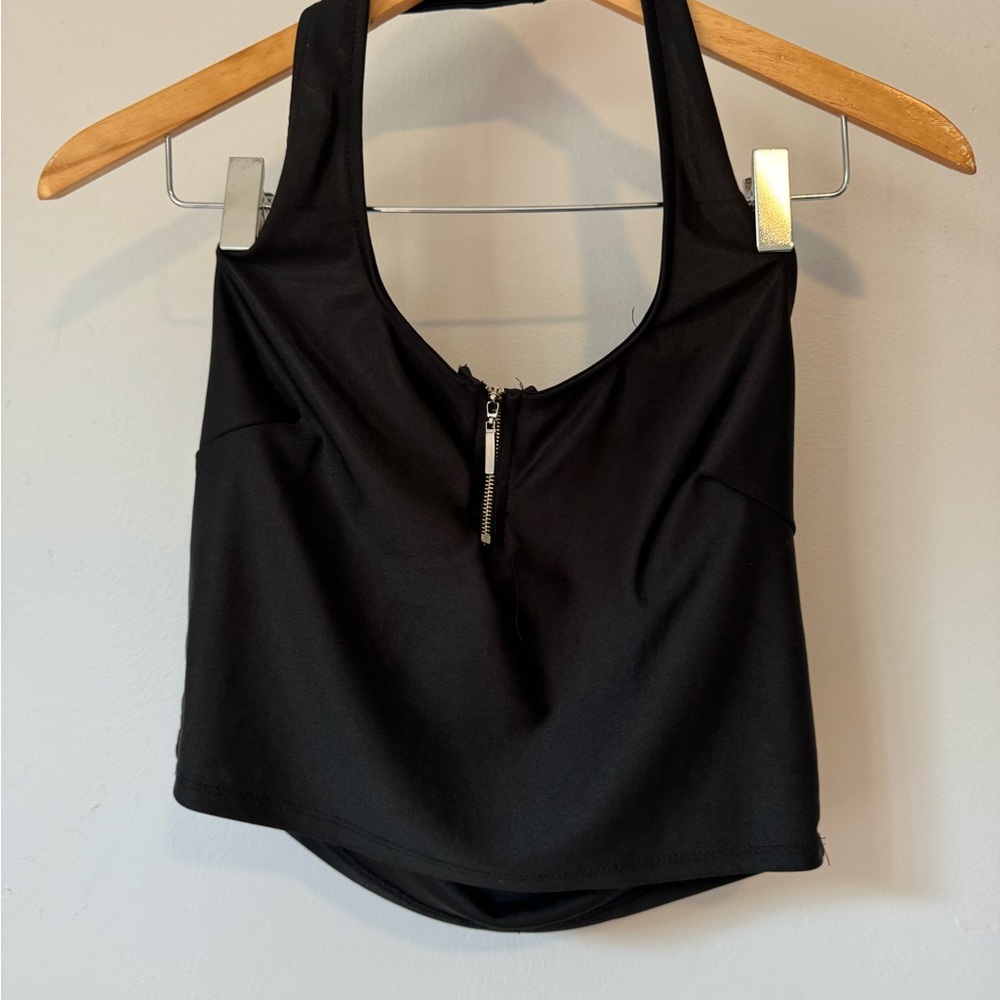 Halter Neck Crop Top Medium Black